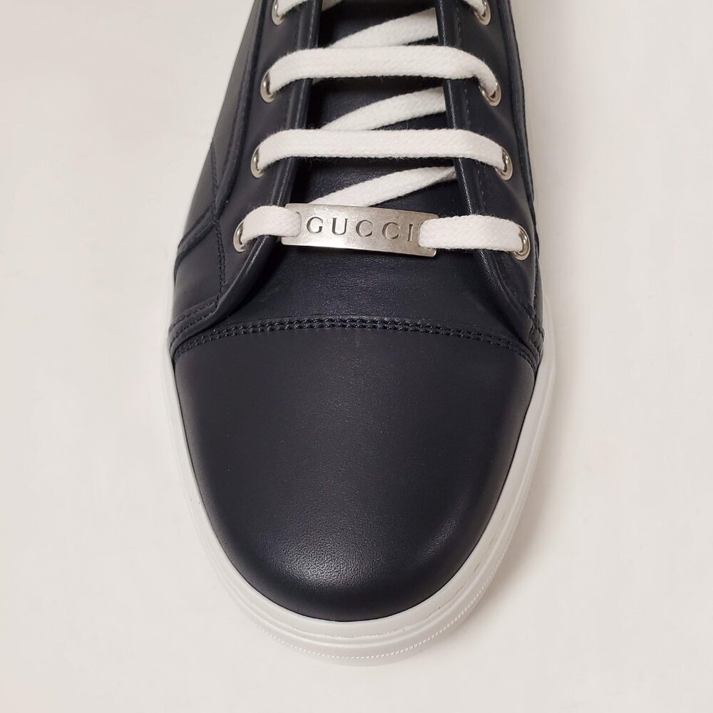 GUCCI MENS SNEAKERS HI TOP BLUE MICRO SOFT LEATHER w LOGO 7.5G US 8 - Picture 6 of 10